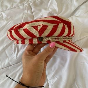 Red and Beige striped hat